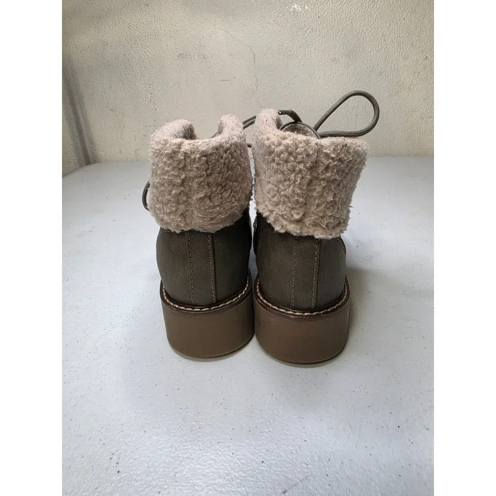 Sonoma Goods for Life Taupe Faux Shearling Lace Up Lug Sole Ankle Boots 6.5